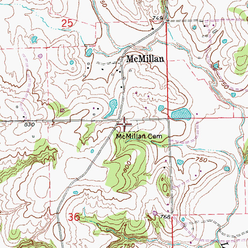 Topographic Map of McMillan Cemetery, OK