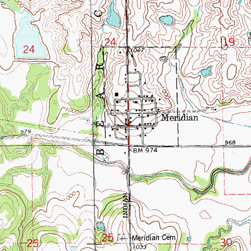 Topographic Map of Meridian, OK