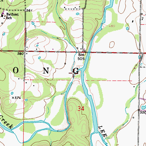 Topographic Map of Mission Branch, OK