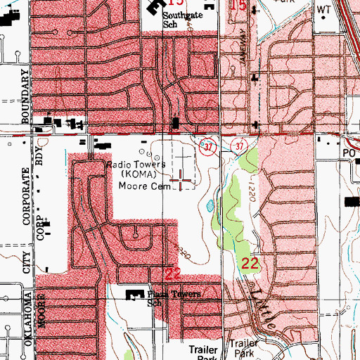 Topographic Map of Moore Cemetery, OK