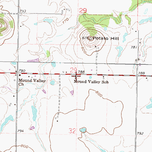 Topographic Map of Mound Valley School, OK