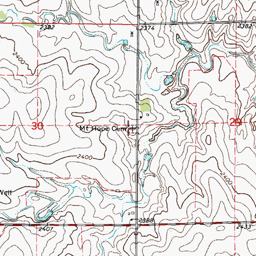 Topographic Map of Mount Hope Cemetery, OK