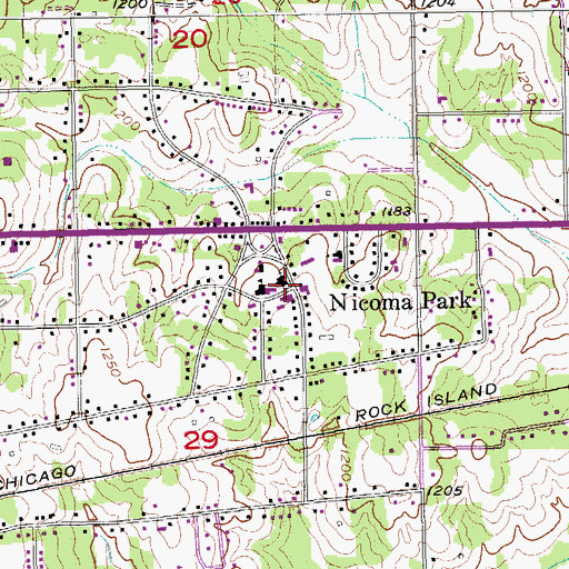 Topographic Map of Nicoma Park, OK