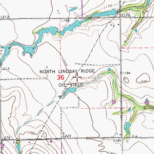 Topographic Map of North Lindsay Ridge Oil Field, OK