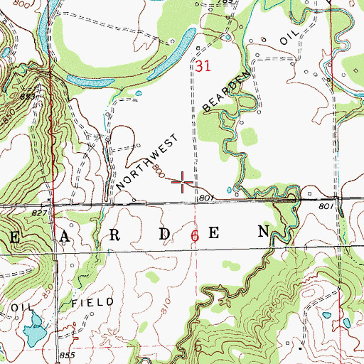 Topographic Map of Northwest Bearden Oil Field, OK