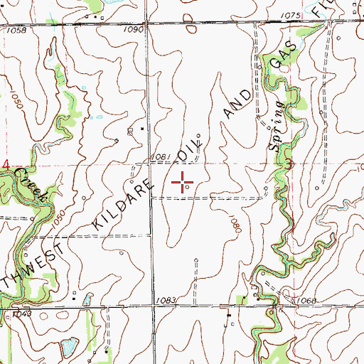 Topographic Map of Northwest Kildare Oil and Gas Field, OK
