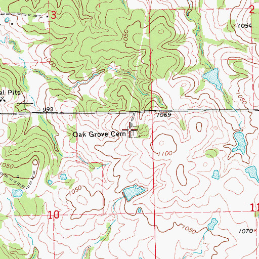 Topographic Map of Oak Grove Cemetery, OK