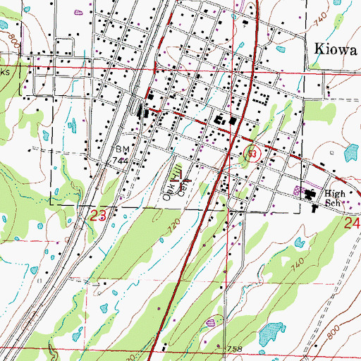 Topographic Map of Oak Hill Cemetery, OK