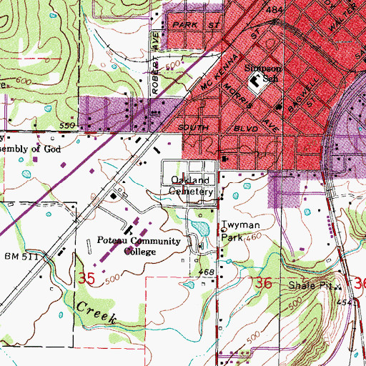 Topographic Map of Oakland Cemetery, OK