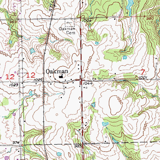 Topographic Map of Oakman, OK