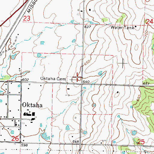 Topographic Map of Oktaha Cemetery, OK