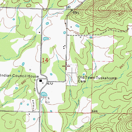 Topographic Map of Tuskahoma Choctaw Veterans Cemetery, OK