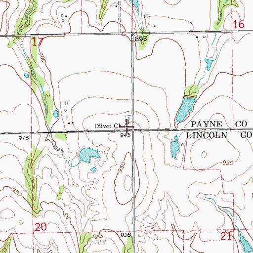 Topographic Map of Olivet Church, OK