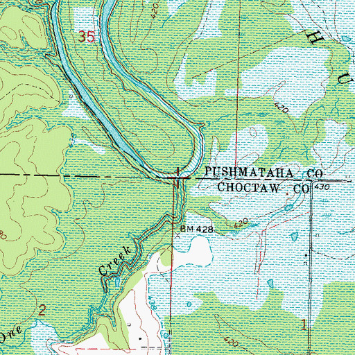 Topographic Map of One Creek, OK