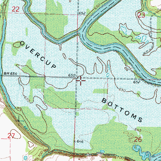 Topographic Map of Overcup Bottoms, OK