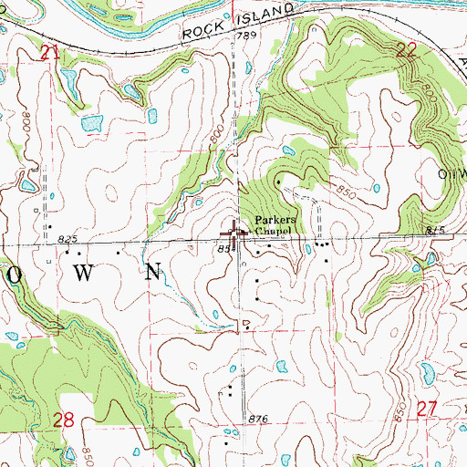 Topographic Map of Parkers Chapel, OK