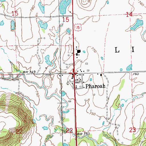 Topographic Map of Pharoah, OK