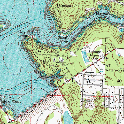Topographic Map of Pine Creek Cove State Park, OK