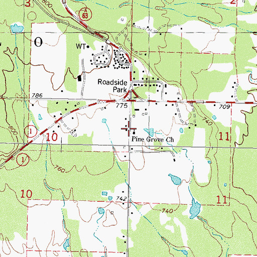 Topographic Map of Pine Grove Church, OK