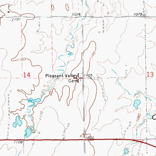 Topographic Map of Pleasant Valley Cemetery, OK
