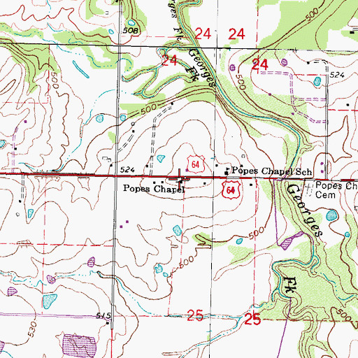 Topographic Map of Popes Chapel, OK