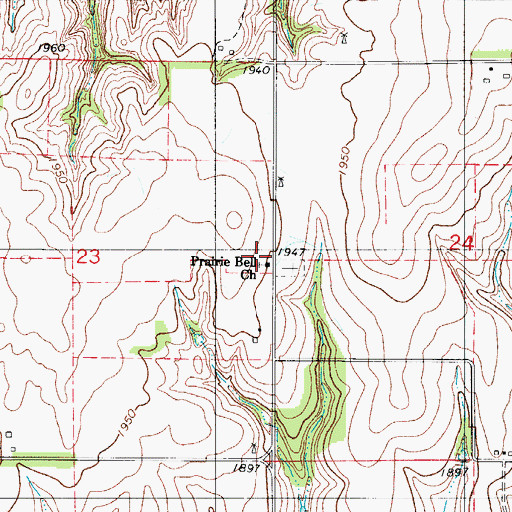 Topographic Map of Prairie Bell Church, OK