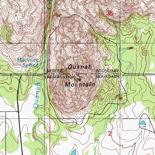 Topographic Map of Quanah Mountain, OK