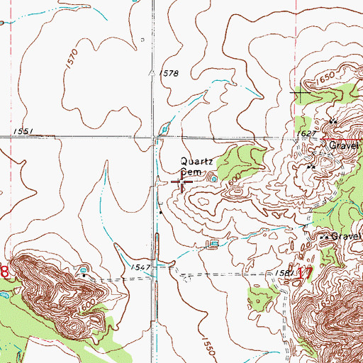 Topographic Map of Quartz Cemetery, OK