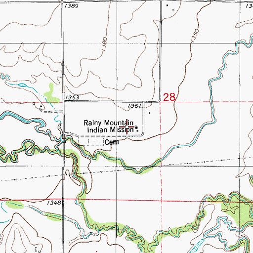 Topographic Map of Rainy Mountain Kiowa Indian Baptist Church, OK