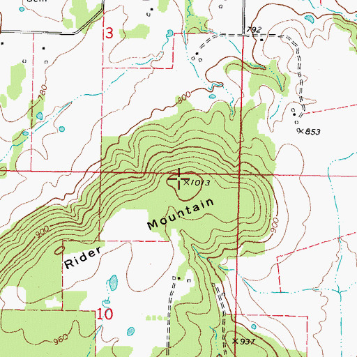 Topographic Map of Rider Mountain, OK