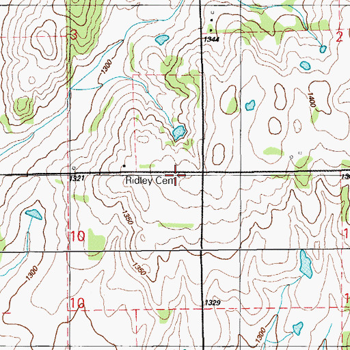 Topographic Map of Ridley Cemetery, OK