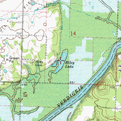 Topographic Map of Riley Lake, OK