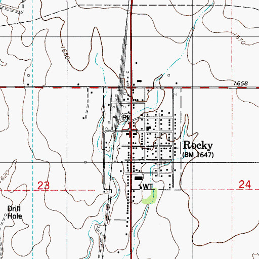 Topographic Map of Rocky, OK
