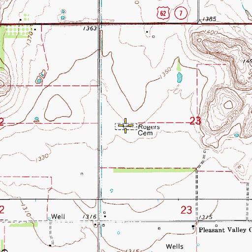 Topographic Map of Rogers Cemetery, OK