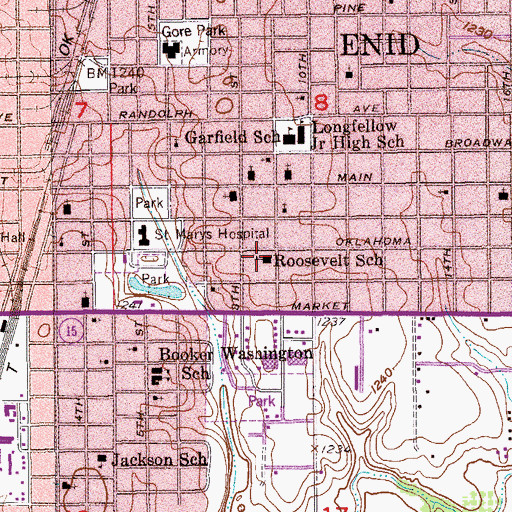 Topographic Map of Roosevelt School, OK