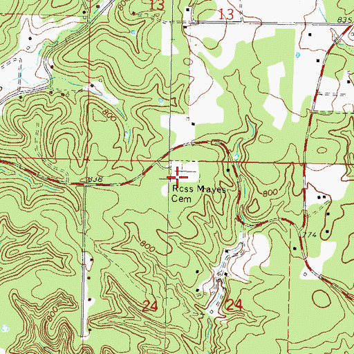 Topographic Map of Ross Mayes Cemetery, OK