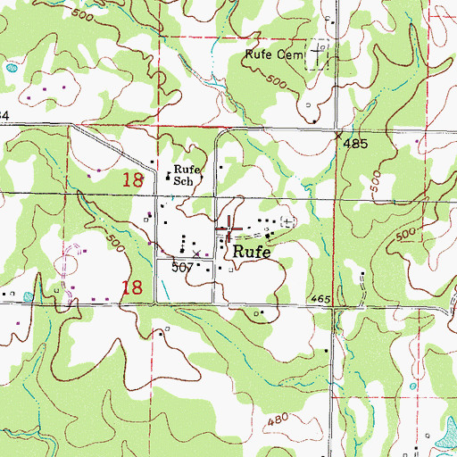 Topographic Map of Rufe, OK