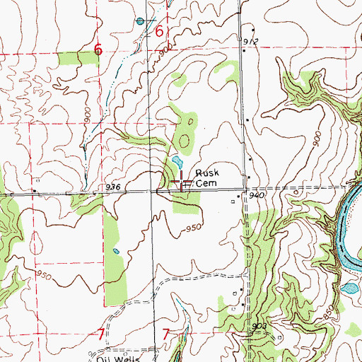 Topographic Map of Rusk Cemetery, OK