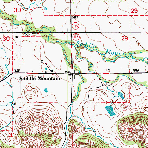 Topographic Map of Saddle Mountain, OK