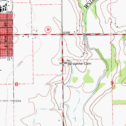 Topographic Map of Saint Johns Cemetery, OK