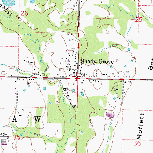 Topographic Map of Shady Grove, OK
