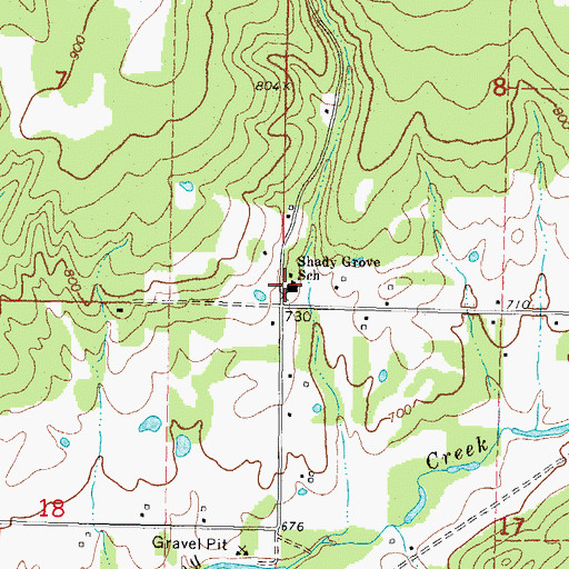 Topographic Map of Shady Grove Elementary School, OK