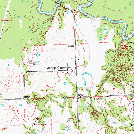 Topographic Map of Sharp Cemetery, OK