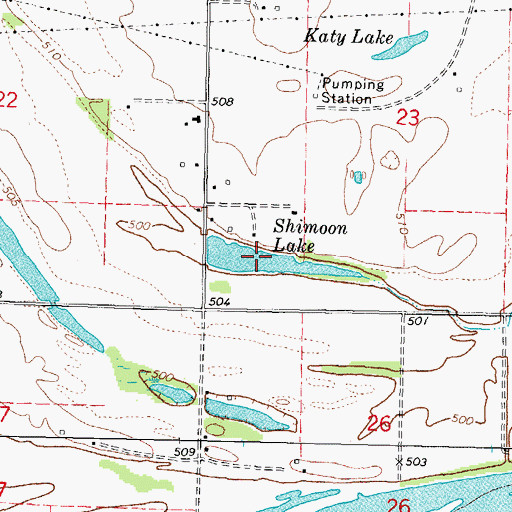 Topographic Map of Shimoon Lake, OK