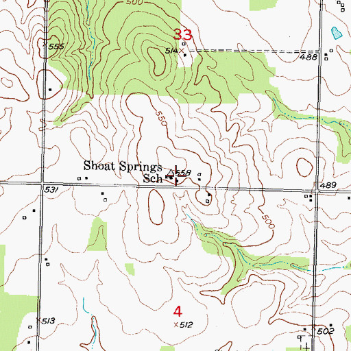 Topographic Map of Shoat Springs School, OK