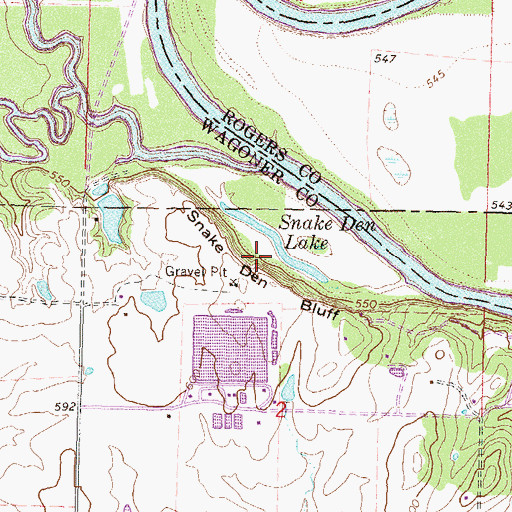 Topographic Map of Snake Den Bluff, OK