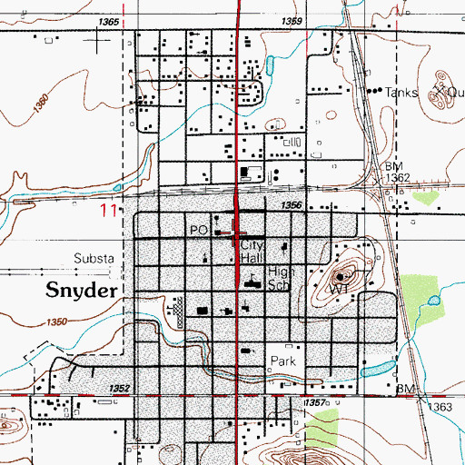 Topographic Map of Snyder, OK