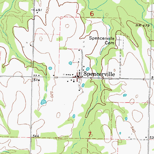 Topographic Map of Spencerville, OK