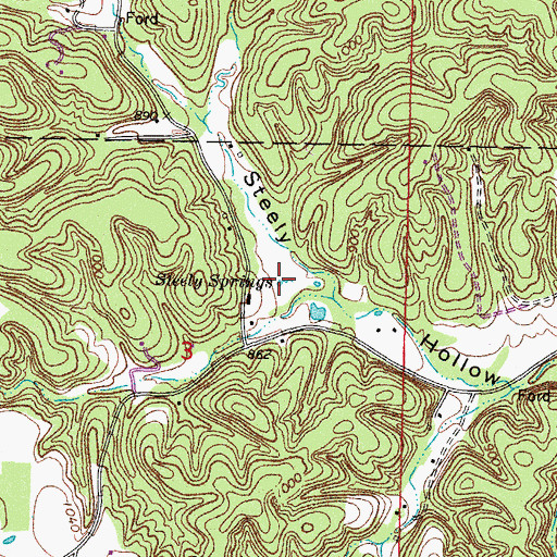 Topographic Map of Steely Springs, OK