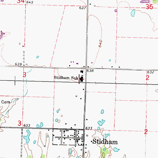 Topographic Map of Stidham School, OK